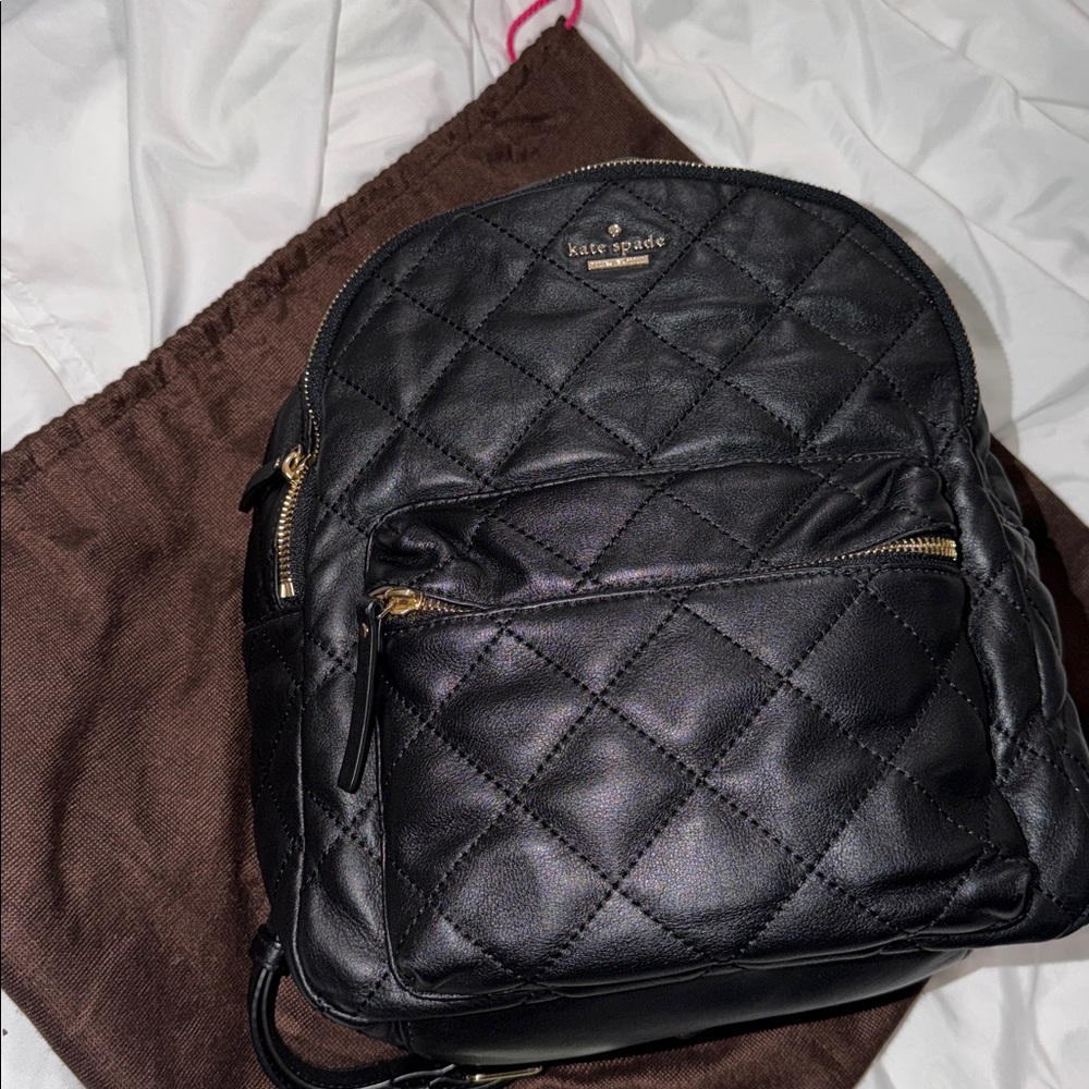 Kate Spade Quilted Black Backpack with Gold Details